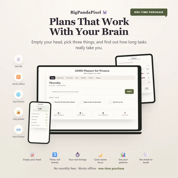 One-time purchase, one file, works offline, any browser, fully private.