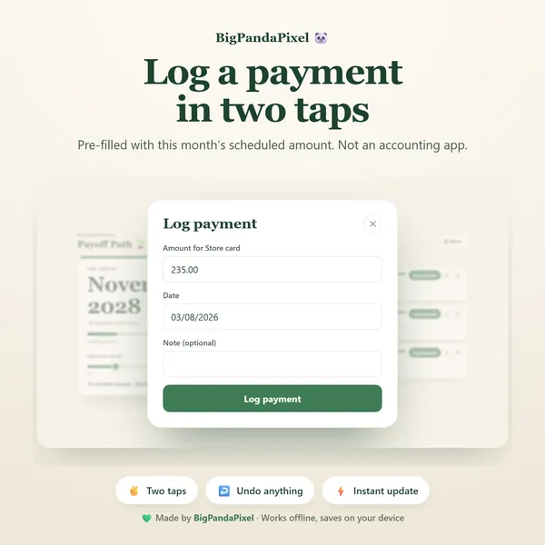 Logging a payment in two taps.